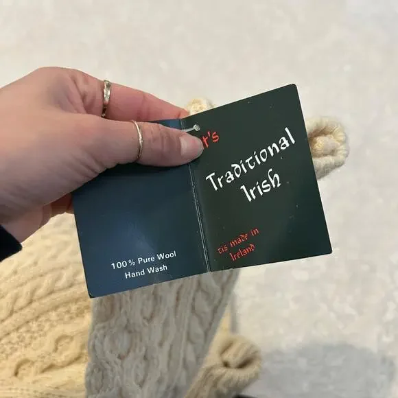 NWT Irish Traditional Hand Knit Cream Wool Cable Knit Sweater Fisherman Style XL - Picture 5 of 6